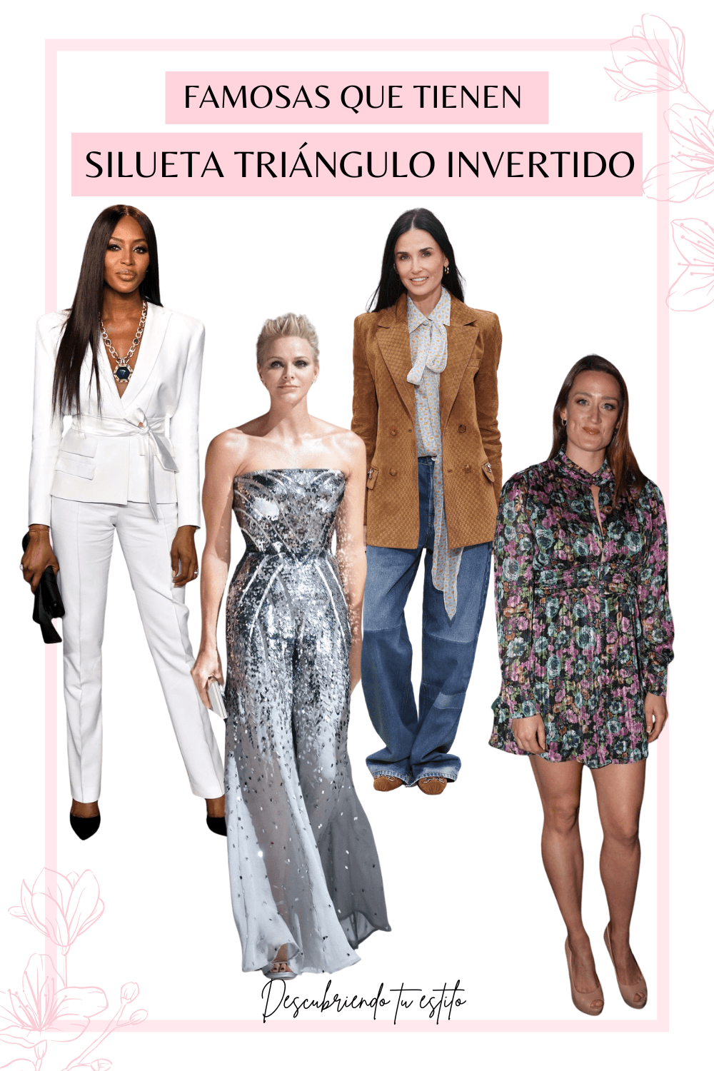 Famosas con cuerpo tri&aacute;ngulo invertido y hombros anchos Charlene de M&oacute;naco, Demi Moore, Angelina Jolie, Mireia Belmonte, Naomi Campbell