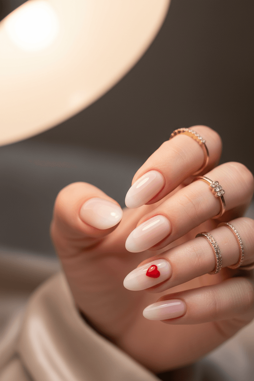 U&ntilde;as almendradas sencillas con detalle de coraz&oacute;n para San Valent&iacute;n