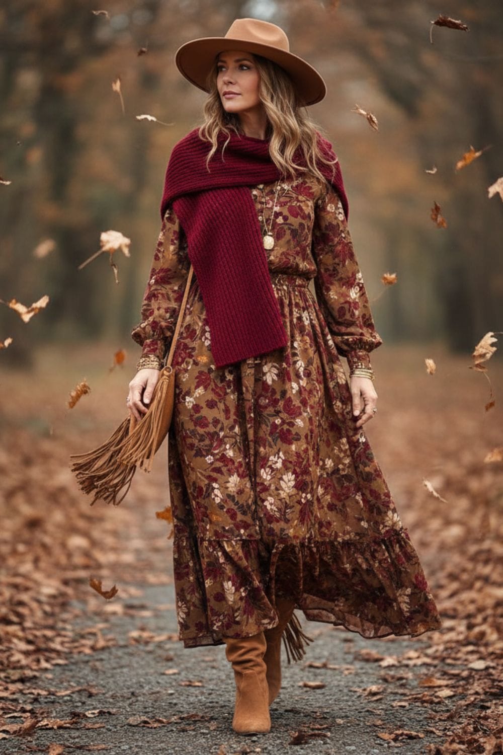 Vestido estilo boho en colores otoñales