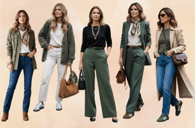 Mujeres con outfit en color verde militar de diferentes estilos con ideas de cómo combinar el color verde militar