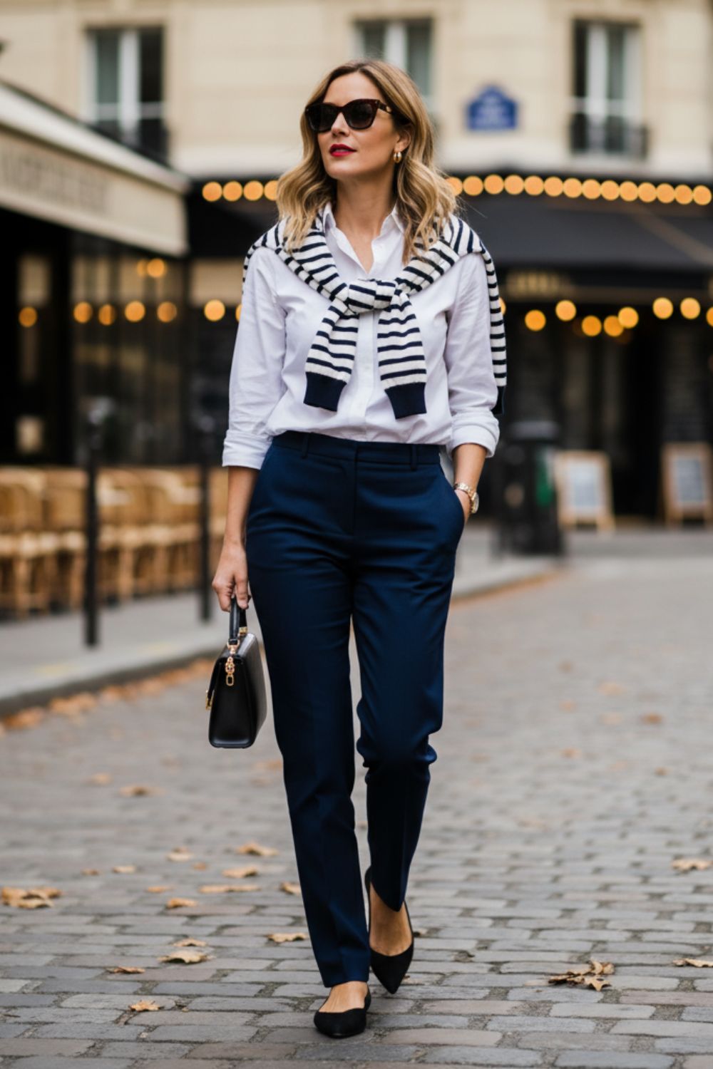Cómo combinar azul marino y blanco con jersey de rayas