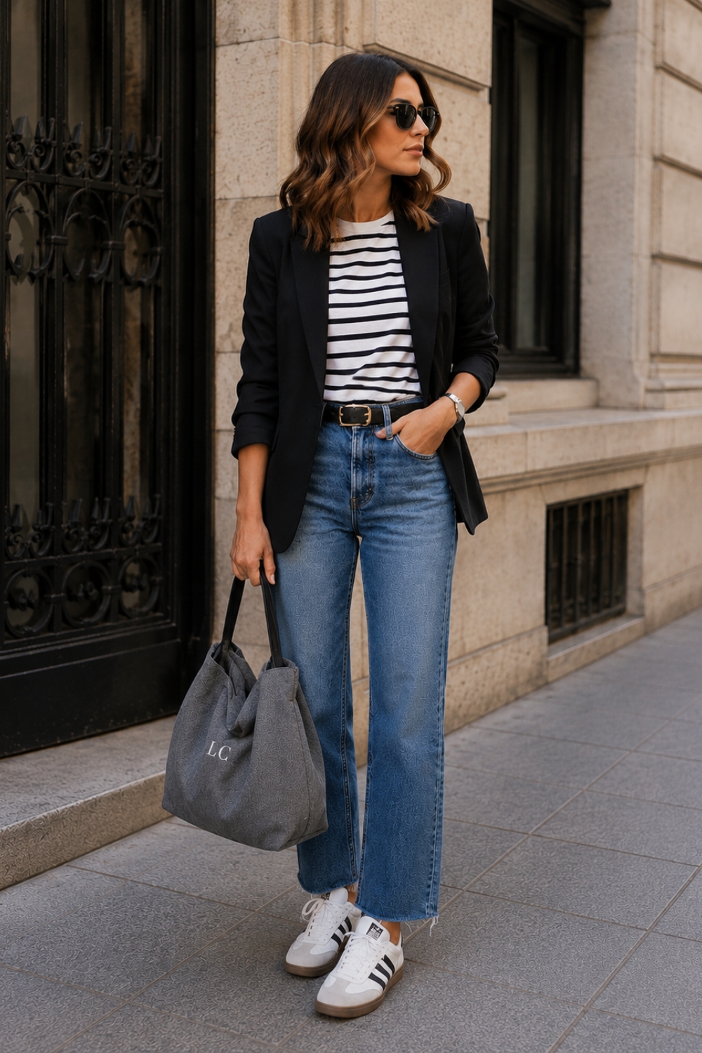 Look urbano con camiseta de rayas 
